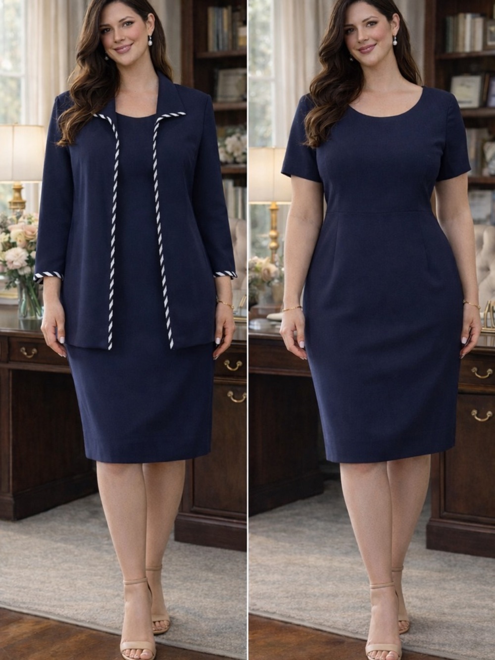 Leslie Fay Navy Sheath dress with Coordinating Jacket 12